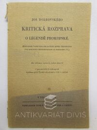 Dobrovský, Josef, Kritická rozprava o legendě prokopské, 1929