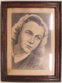 Hrázná, A., Portrét ženy, dřevěný vyřezávaný rám, 1948