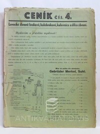 kolektiv, autorů, Ceník čís. 4: Lovecké zbraně brokové, kulobrokové, kulovnice a dílce zbraní, 1935