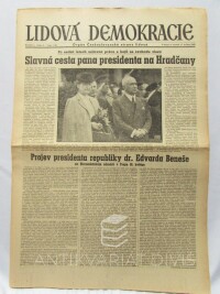 kolektiv, autorů, Lidová demokracie 17. 5. 1945, ročník I, číslo 6: Projev presidenta republiky dr. Edvarda Beneše na Staroměstském náměstí v Praze 16. května atd., 1945
