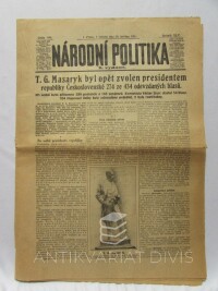kolektiv, autorů, Národní politika 28. 5. 1927, ročník XLV, číslo 146: T. G. Masaryk byl opět zvolen presidentem republiky Československé 274 ze 434 odevzdaných hlasů, 1945