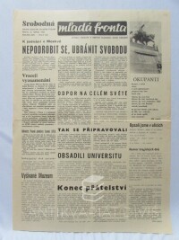 kolektiv, autorů, Svobodná mladá fronta - druhé sobotní zvláštní vydání 24. 8. 1968, ročník XXIV, číslo 236: Nepodrobit se, ubránit svobodu; Odpor na celém světě atd., 1968