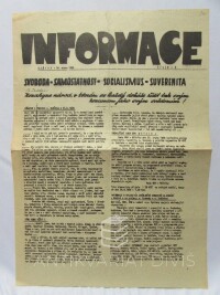 kolektiv, autorů, Informace 28. 8. 1968, číslo 9: Výňatky z projevu s. Dubčeka z 27. 8. 1968 atd. (patrně informační leták okresu Mělník z prvních dnů ukpace  - obsahuje přehled důležitých událostí dnů), 1968