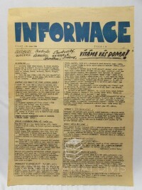 kolektiv, autorů, Informace 28. 8. 1968, číslo 8: Vítáme vás doma! atd. (patrně informační leták okresu Mělník z prvních dnů ukpace  - obsahuje přehled důležitých událostí dnů), 1968